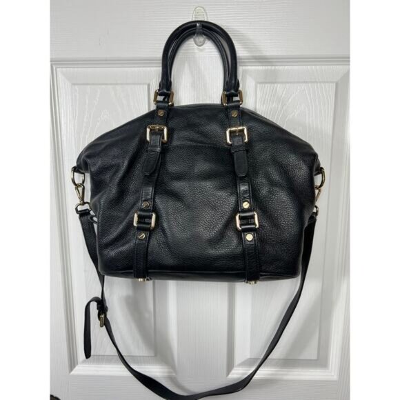 Michael Kors Bedford Black Leather Satchel Gold Hardware - Picture 5 of 12